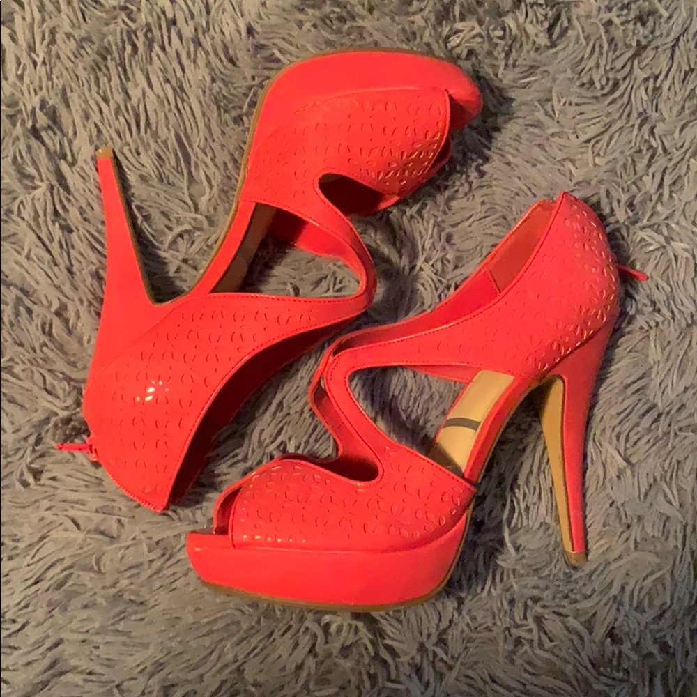 Bright coral eyelet Elle shoes